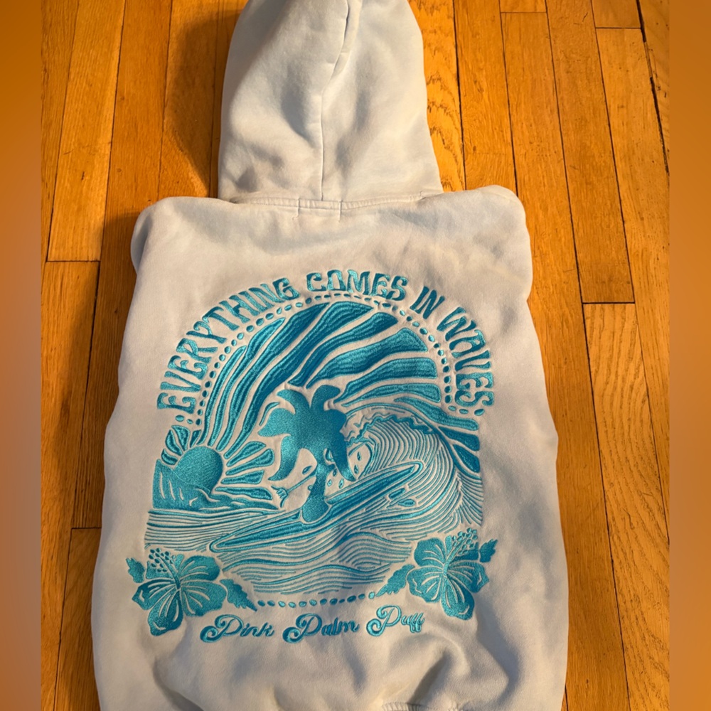 PINK Palm Puff Blue Pullover Hoodie